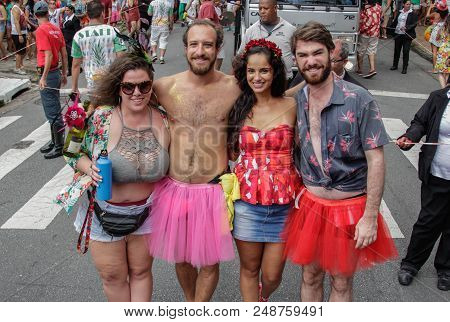 Sao Paulo, Brazil - February 3, 2018: An Unidentified Group Of Happy Brazilian People Celebrating Ca
