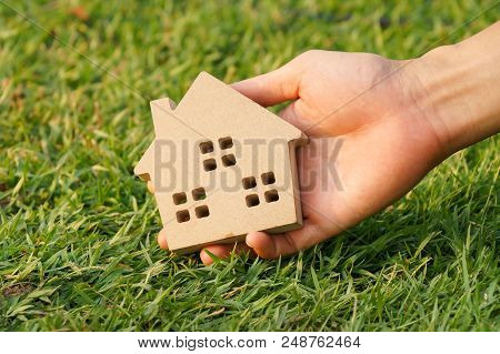 Wooden House On Green Grass / Eco House