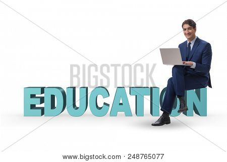 Businessman in telelearning concept with laptop