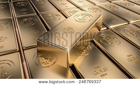 golden bitcoin ingot 3d rendering image