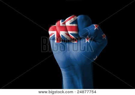 Fist Painted In Colors Of New Zealand Flag