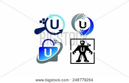 Technology Application U Set Logo Design Template Vector