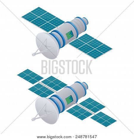 Gps Satellite Isometric Illustration. Wireless Satellite Technology. Vector Illustration