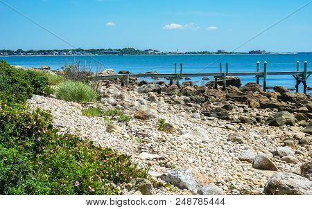 Morning Stony Beach Pier Pink Roses Buzzards Bay Ocean Path Padnaram Dartmouth Massachusetts Atlanti