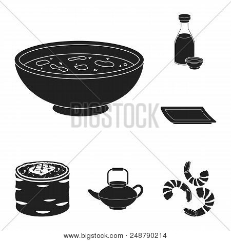 Sushi And Seasoning Black Icons In Set Collection For Design. Seafood Food, Accessory Vector Symbol 