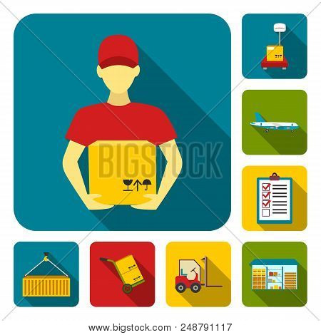Logistics Service Flat Icons In Set Collection For Design. Logistics And Equipment Vector Symbol Sto
