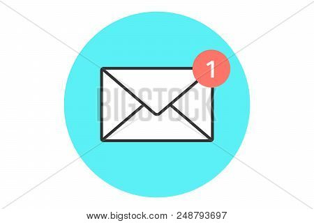 Icon Of New Mail Envelope. White Mail Envelope With Red Marker One Message. Sign Of Mail Envelope On