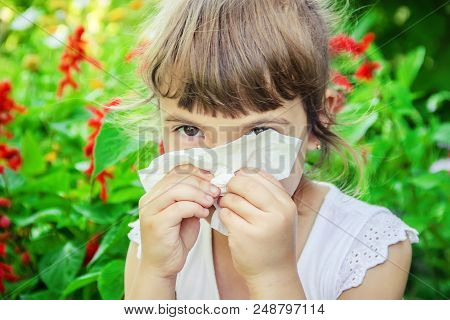 Seasonal Allergy In A Child. Coryza. Selective Focus. Nature