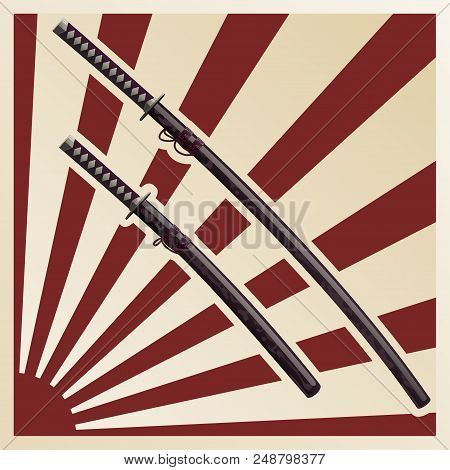 Samurai Swords In A Sheath Against The Background Of The Sun