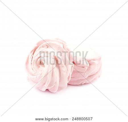 Marshmallow Pink Zephyr Confection Isolated Over The White Background