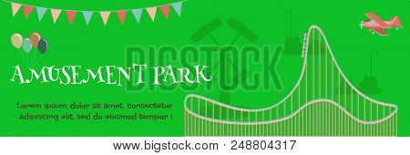 Bright Amusement Park Poster With Kids Rides -crash Bumber Car, Roller Coaster, Double Hummer, Hot A