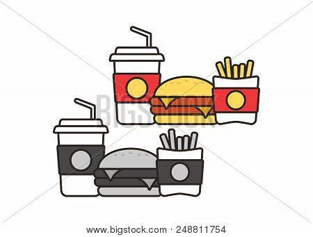 Fast Food Snacks And Drinks Flat Vector Icons. Fastfood Icons. Snack Bag Vector Food