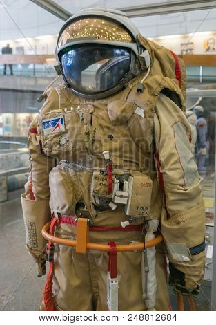 Kaluga, Russia, September 17, 2017: Russian astronaut spacesuit in Kaluga space museum