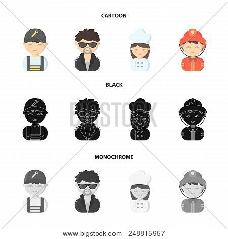 Mechanic, Entertainer, Cook, Fireman.profession Set Collection Icons In Cartoon, Black, Monochrome S