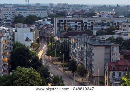 Plovdiv, Bulgaria - May 24, 2018: Night Panoramic Cityscape Of Plovdiv City From Nebet Tepe Hill, Bu