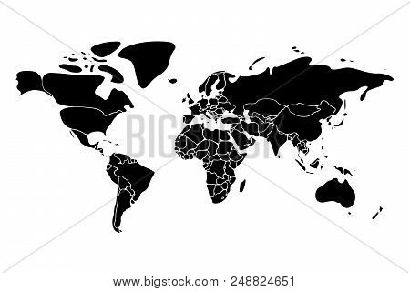 Political Map Of World. Low Detail And Simplified With Rounded Corners. Black Vector Illustration On