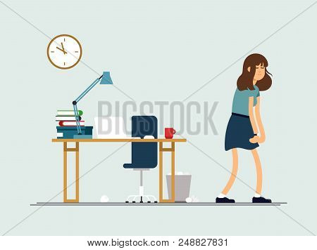 Vector Illustration Young Tired Woman, Sleepy Mood, Weak Health, Mental Exhausted. Concept Illustrat