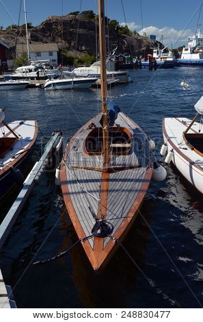 Marina of the Norwegian fishing town Hvaler . June 19,2018. Hvaler,Norway