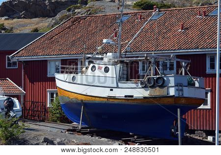 Marina of the Norwegian fishing town Hvaler . June 19,2018. Hvaler,Norway