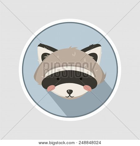 Vector Illustration, Portrait Of Raccoon Sitting. Litlle And Cute Raccoon