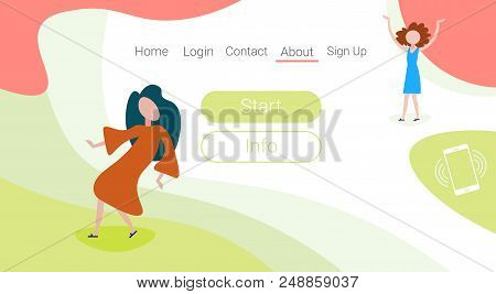 Casual Woman Couple Dancind Gesture Standing Pose Background Female Cartoon Character Full Length Ho