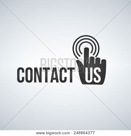 Contact Us Icon With Hand Mouse Cursor And Waves. Vector Illustration Isolated On White Background