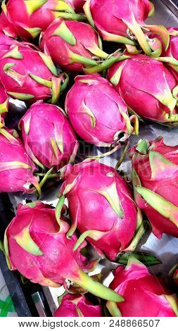 A Lot Of Dragon Fruit (hylocereus Undatus) In The Market