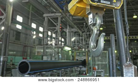 Russia, Angarsk - June 8, 2018: Industrial Type 5000 Kg Digital Weight Scale Hanging On Hook Of The 