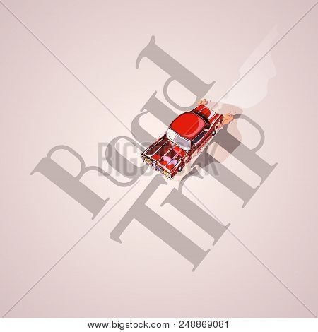 Road Trip. Retro Sport Car. Muscle Car. Exhaust Vector Illustration