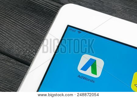 Sankt-petersburg, Russia, July 6, 2018: Google Adwords Application Icon On Apple Ipad Pro Screen Clo