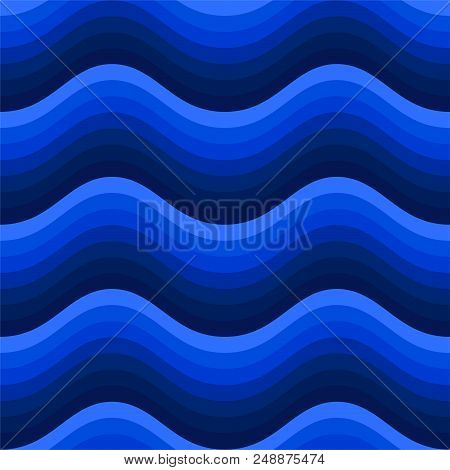 Water Wave Abstract Design.  Blue Wave Line Seamless Pattern. Vector Illustration.