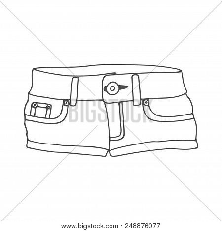 Fashion Technical Sketch Of Woman Denim Shorts In Vector Graphic