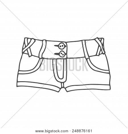 Fashion Technical Sketch Of Woman Denim Shorts In Vector Graphic