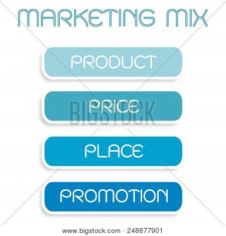 Business Concepts, Illustration Of Marketing Mix Or 4ps Model For Management Strategy Diagram In Blu