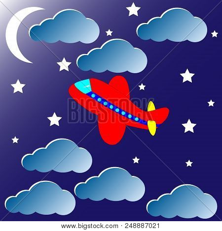 Illustration Of An Airplane Flying In The Sky.