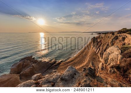 Beautiful Kakoudia Beach At Sunrise. Ierissos Grecce
