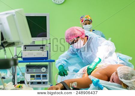 Cosmetic Liposuction Surgery In Actual Operating Room