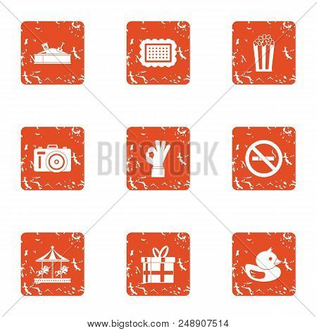 Great Kid Icons Set. Grunge Set Of 9 Great Kid Vector Icons For Web Isolated On White Background
