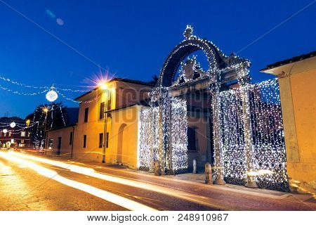 1840S Decorated Gate At Christmas Time In Follonica, Italy