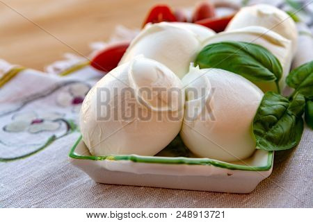 Fresh Soft Italian White Cheese Mozzarella Buffalo, Original From Campania, Paestrum And Foggia Regi