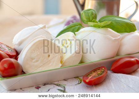 Fresh Soft Italian White Cheese Mozzarella Buffalo, Original From Campania, Paestrum And Foggia Regi