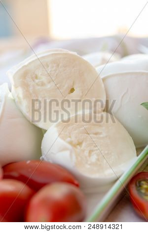 Fresh Soft Italian White Cheese Mozzarella Buffalo, Original From Campania, Paestrum And Foggia Regi