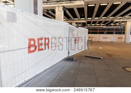 Berlin / Germany - April 29, 2018: Construction Barricade On Passenger Terminal Berlin Brandenburg A