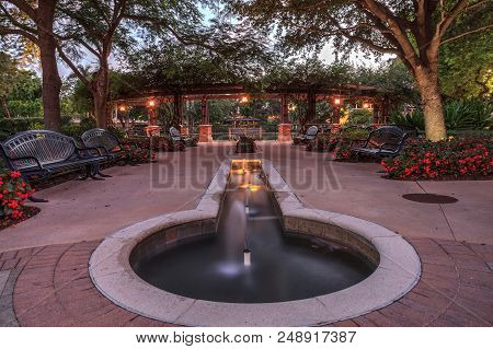 Nighttime Fountain And Entryway Of The Garden Of Hope And Courage