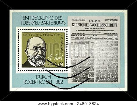 Ddr - Circa 1982: Post Stamp Printed In Ddr Shows Tuberculosis Scientist, Explorer Robert Koch, Tb B