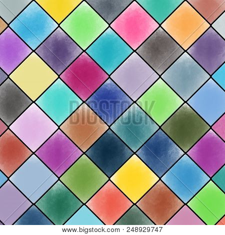Multicolored Watercolor Paint Background With Diamond Shaped.