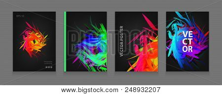 Stock Vector Illustration Color Covers Set. Abstract Feathers Composition. Futuristic Design Posters