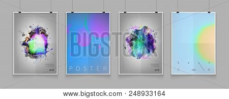 Stock Vector Illustration Set Cover Templates With Abstract Liquid Bubbles Shapes, 80s Memphis Geome
