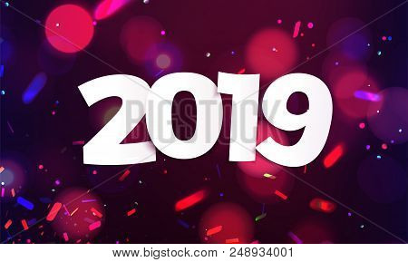Stock Vector Illustration Defocused Happy New Year 2019 Background Decoration. Greeting Card Design 
