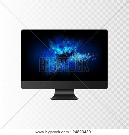 Stock Vector Illustration Realistic Realistic Personal Professional Desktop Computer, Pc. Modern Fla